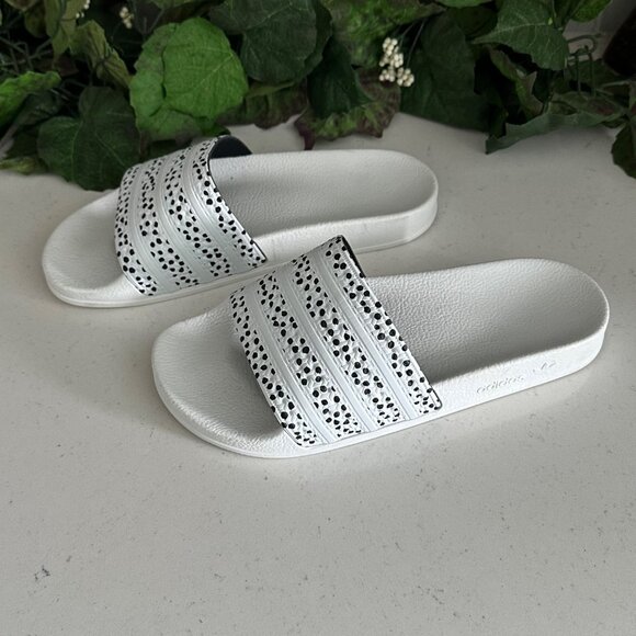 Adidas Mens Slide Sandals With Black & White Polka Dot Straps Size 8 - Picture 2 of 7